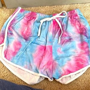 pink and blue tie dye shorts